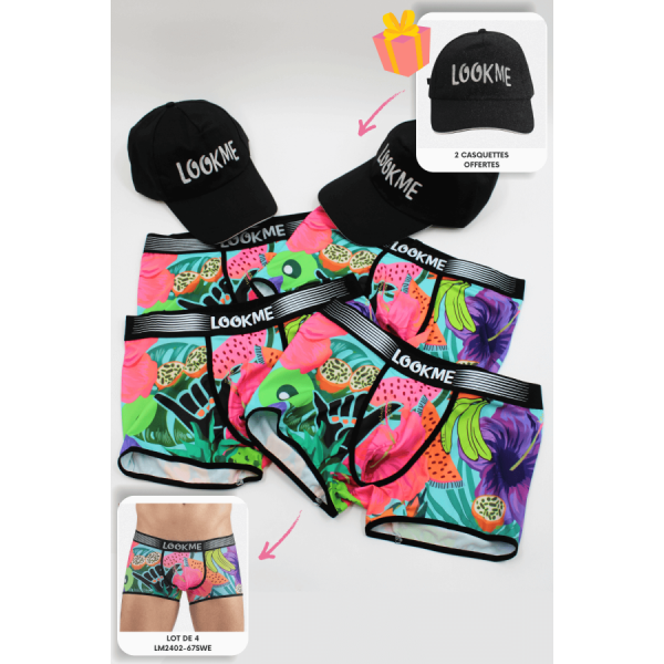 Pack 4 Boxer LM2402-67SWE LOOKME + 2 Casquettes Offertes